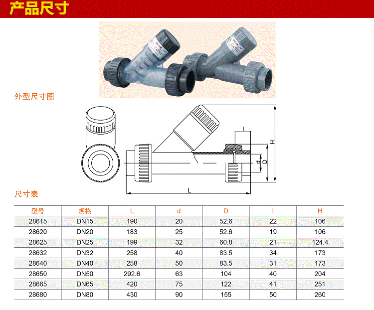 塑料Y型过滤器尺寸