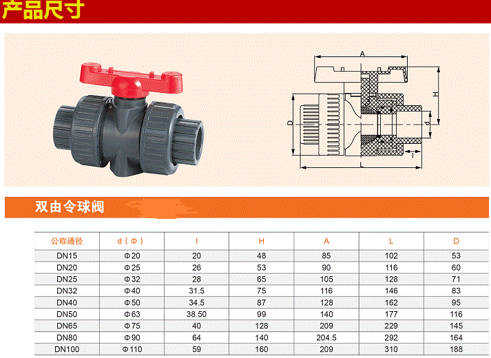 PVC双由令球阀尺寸