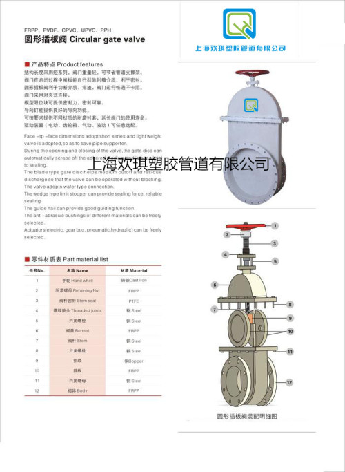 PP圆形插板阀说明书